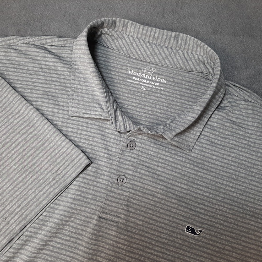 Vineyard Vines Polo Shirt Mens Extra Large Gray Performance Golf Striped Tennis